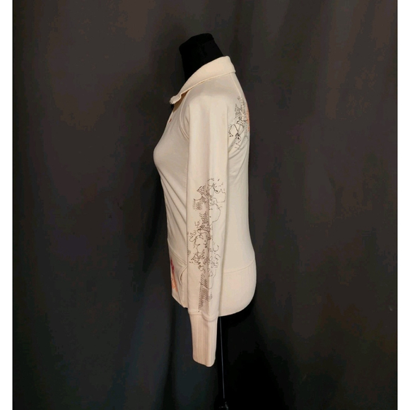 Oakley Woman’s Vintage Zip Up Size XS Cream Orange Tropical Floral Embroidery - Picture 3 of 10